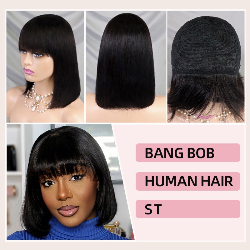 Human hair wig offering a trendy Bang BOB hairstyle